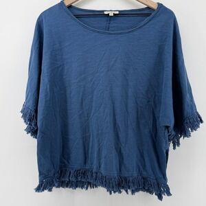 Umgee Frayed Hem Scoop Neck Tunic Short Sleeve Top Blue Women S Oversized Casual